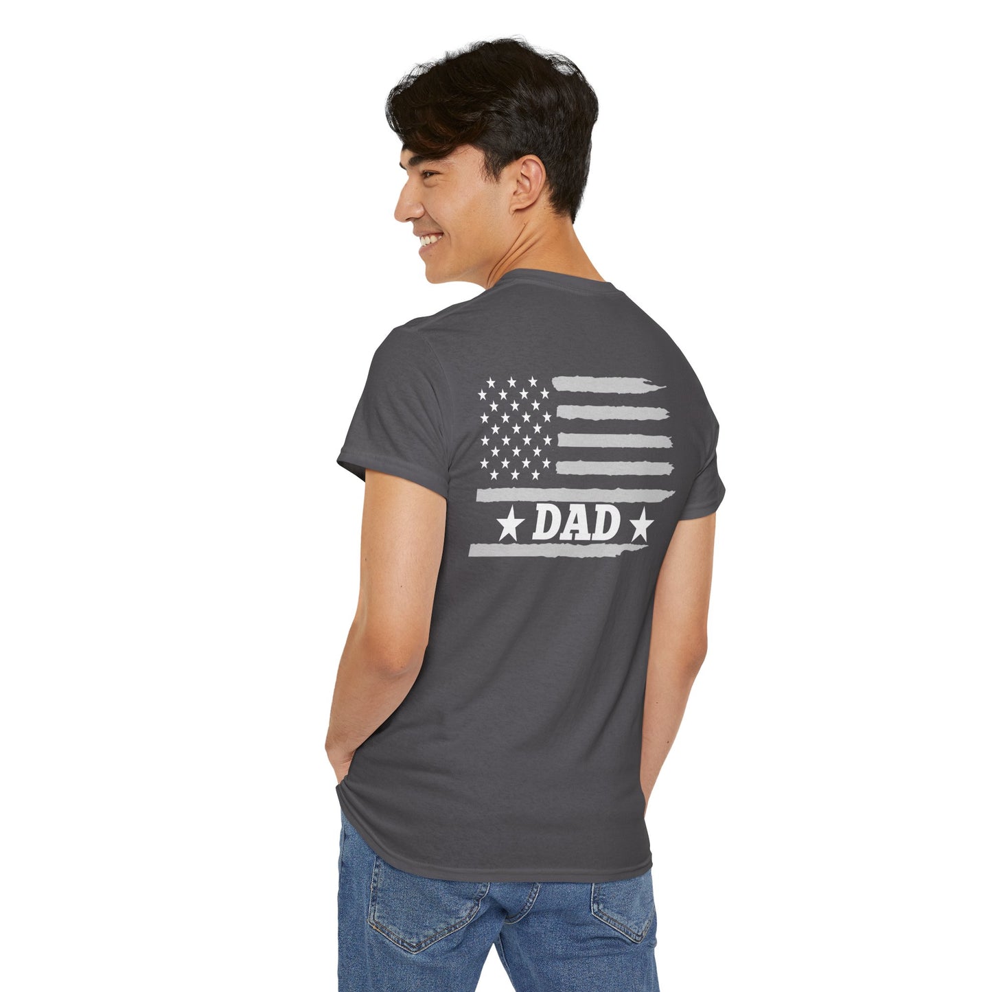 Dad American Flag Patriotic Graphic Tee (Father's Day, 4th of July, Christmas)