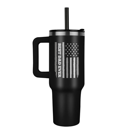 Best Dad Ever Father's Day Gift American Flag Tumbler Laser Engraved 40oz Stainless Steel Mug Cup