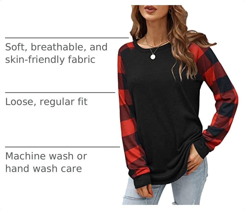 Womens Long Sleeve Shirts Crew Neck Casual Tops Fashion Loose Fit Trendy Tunic Outfits Clothes